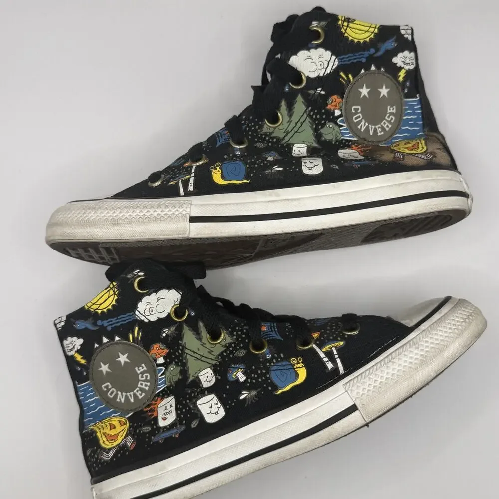 Camp Converse Kids Size 1.5 All Star Hi Tops Black Canvas Sneakers Lace Up Shoes